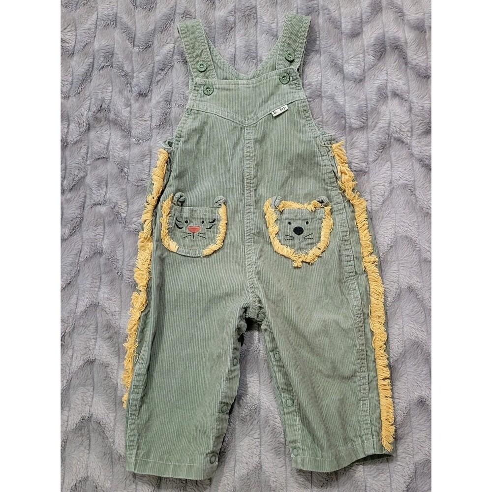 Le Top Baby Boy 12 Months Green Corduroy Lion Overalls Pants
